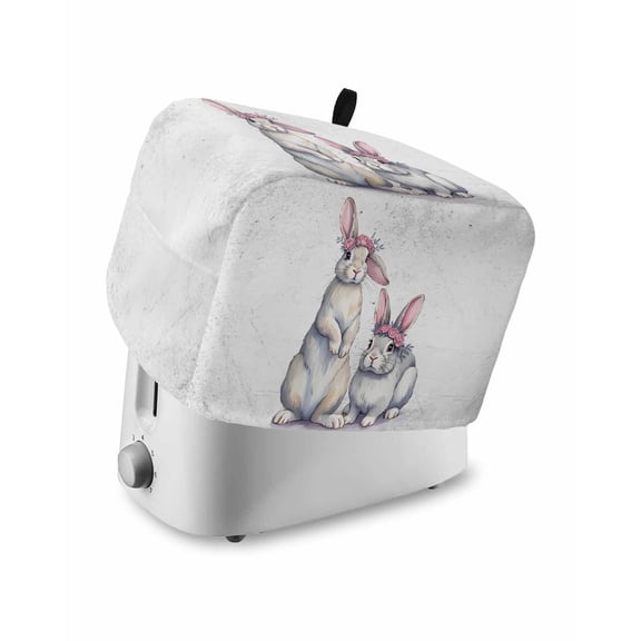 Easter Bunny Small Toaster Cover 2 Slice, Kitchen Appliance Covers, Cute Rabbits with Rings Retro Country Toaster Oven Cover with Loop, Bread Machine Cover Polyester Dust Cover Protection