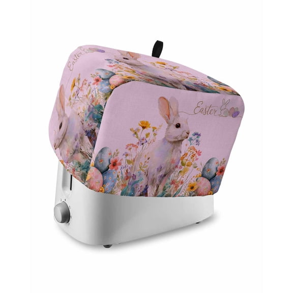 Easter Bunny Small Toaster Cover 2 Slice, Kitchen Appliance Covers, Pink Rabbit Spring Flowers Leaves Rustic Plants Toaster Oven Cover with Loop, Bread Machine Cover Polyester Dust Cover Protection