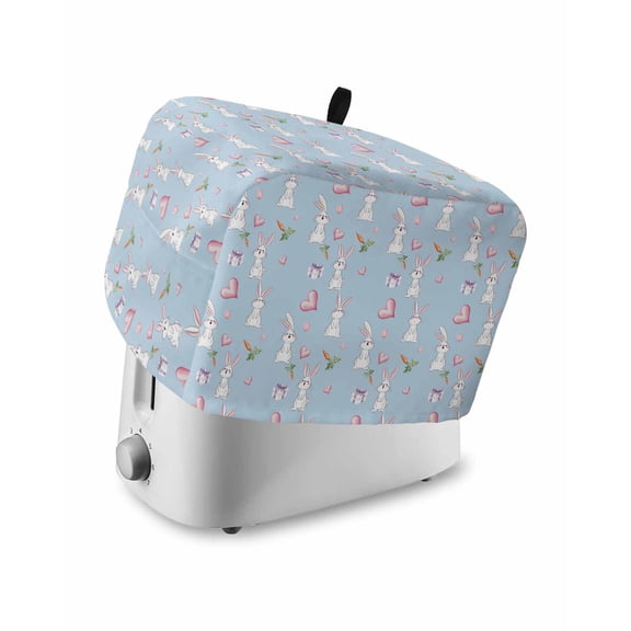 Easter Bunny Small Toaster Cover 2 Slice, Kitchen Appliance Covers, Spring Carrots Cute Rabbit Pink Love Heart Blue Toaster Oven Cover with Loop, Bread Machine Cover Polyester Dust Cover Protection