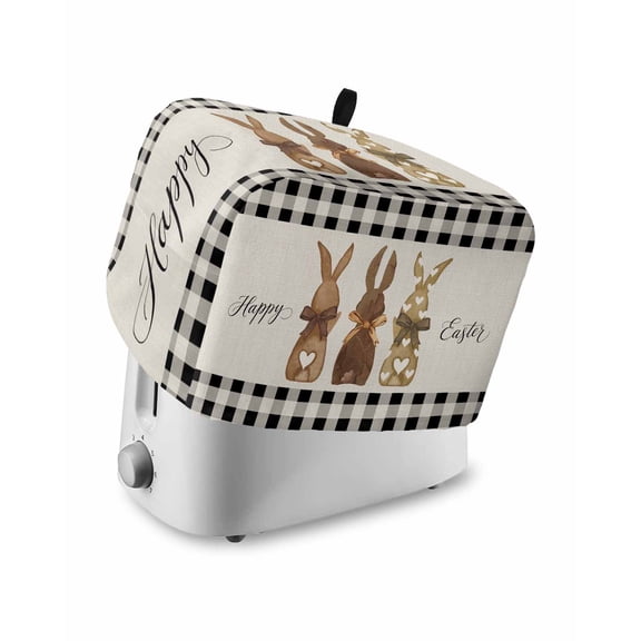 Easter Bunny Small Toaster Cover 2 Slice, Kitchen Appliance Covers, Vintage Rabbits Bow Black Plaid Toaster Oven Cover with Loop, Bread Machine Cover Polyester Dust Cover Protection