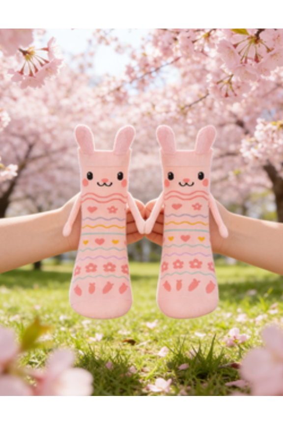 Easter Bunny Socks with Magnetic Holding Hands - Cute 3D Bunny Design with Interactive Holding Hands, Soft Breathable Mid-Calf Socks, Whimsical Accessory for Spring Celebrations