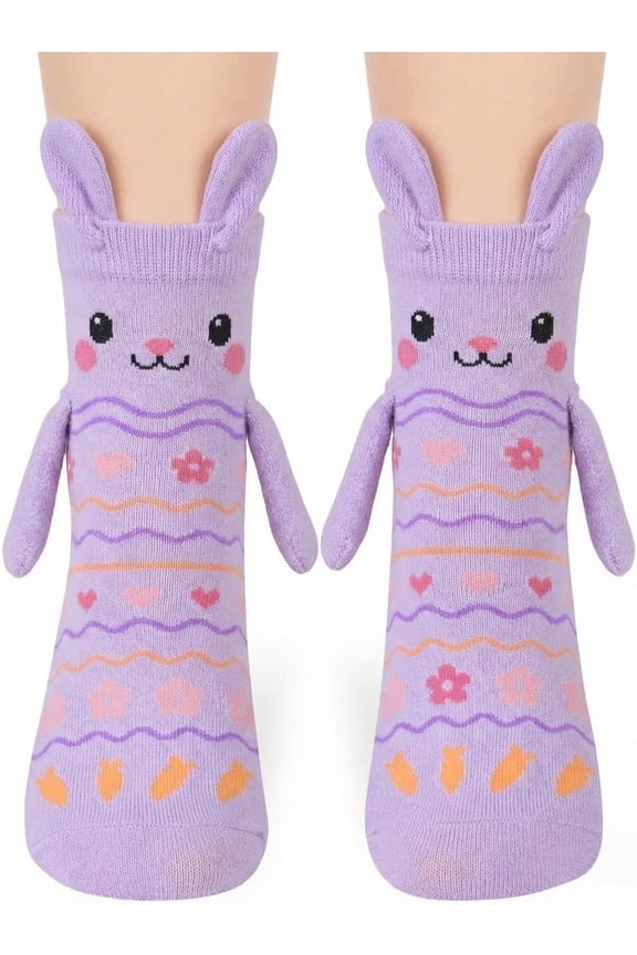 Easter Bunny Socks with Magnetic Holding Hands Crazy Socks for Kids Women Funny Gifts