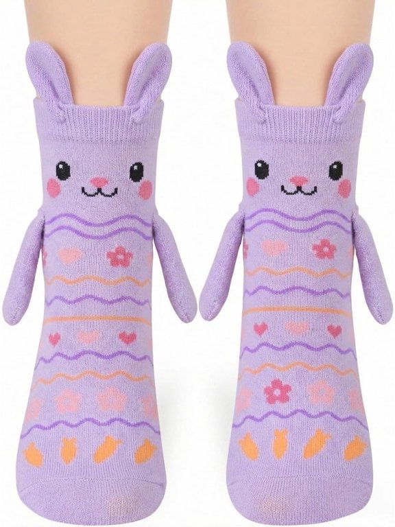 Easter Bunny Socks with Magnetic Holding Hands Crazy Socks for Kids Women Funny Gifts