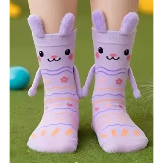 Easter Bunny Socks with Magnetic Holding Hands, Crazy Socks for Women, Funny Gifts for Easter Basket Stuffers