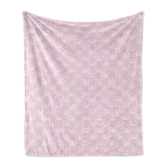 Easter Bunny Soft Flannel Fleece Blanket, Baby Rabbit with Ribbons Floral Spring Themed Soft Pink Tones Animals, Cozy Plush for Indoor and Outdoor Use, 50" x 70", Rose and Champagne, by Ambesonne