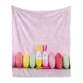 thumbnail image 1 of Easter Bunny Soft Flannel Fleece Throw Blanket, Funny Photo of Dyed Eggs and Bunnies in a Row Holiday Theme, Cozy Plush for Indoor and Outdoor Use, 50" x 60", Rose and Multicolor, by Ambesonne, 1 of 5
