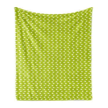 Easter Bunny Soft Flannel Fleece Throw Blanket, Repetitive Pattern of Rabbit Eggs Doodle Illustration, Cozy Plush for Indoor and Outdoor Use, 50" x 70", Yellow Green and White, by Ambesonne