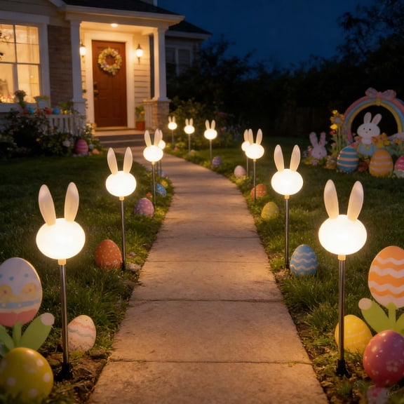 Easter Bunny Solar Stakes Outdoor Lights Decorations Cute Bunny LED Landscapes Decor Waterproof Yard Pathways Lamp for Patio Lawns Garden Lighting Ornament