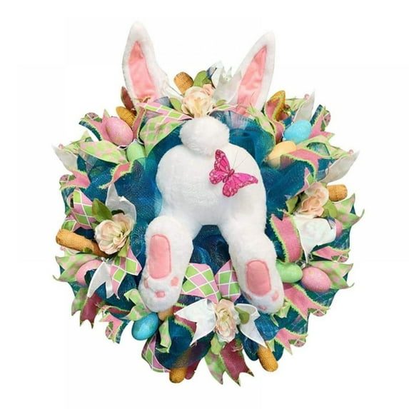 Easter Bunny Spring Wreath, Blossom Rabbit Garland with Pastel Berries Artificial Floral Wreaths - for Front Door Decor