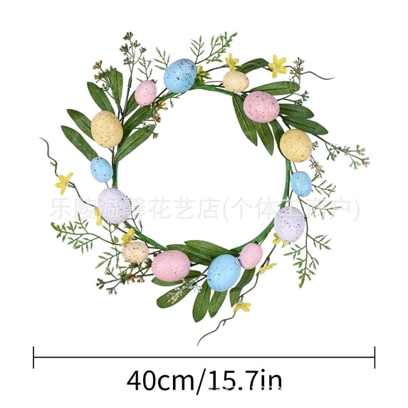 Easter Bunny Spring Wreath with Ribbon Bow Easter Eggs for Front Door Wall Decoration Easter Rabbit Garland with Colored Eggs Berries Colorful Egg Spring Vine Door Decor