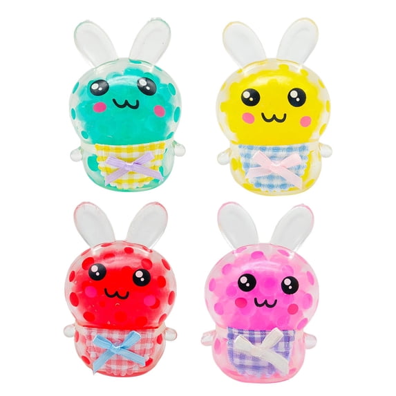 Easter Bunny Squeeze Toys 4-Pack with Plaid Apron & Bow, Slow-Rise Toys for Easter Party Favors & Basket Fillers (4Pcs, Random Color, Style B)