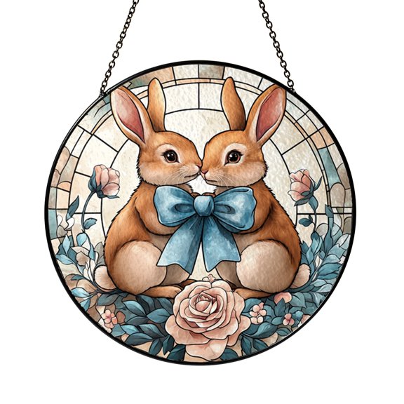 Easter Bunny Stained Glass Suncatcher, Spring Window Decor with Nature Inspired Art for Cheerful Seasonal Home Styling