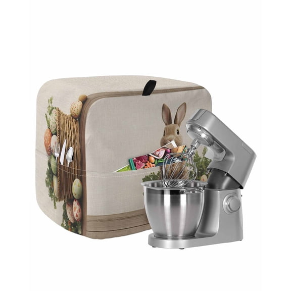 Easter Bunny Stand Mixer Dust Cover with Storage Pocket & Handles, Simple Retro Spring Rabbit Eggs Plants Fits All Tilt Head & Bowl Lift Kitchen Appliance Cover Organizer Bag Accessories, 6-8 Quart