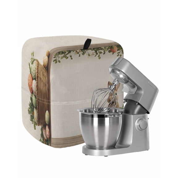 Easter Bunny Stand Mixer Dust Cover with Storage Pocket & Handles, Simple Retro Spring Rabbit Eggs Plants Fits All Tilt Head & Bowl Lift Kitchen Appliance Cover Organizer Bag Accessories, 6-8 Quart