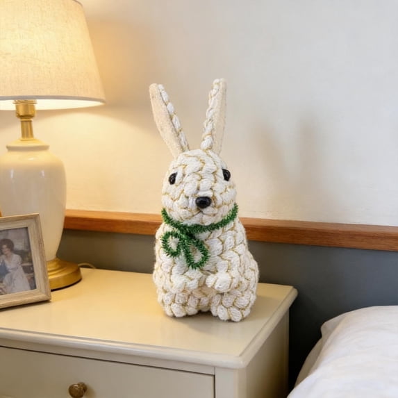 Easter Bunny Standing Figurine, Rope Bunny Ornament with No Tail, Indoor Home Decor Accent, Festive Holiday Decoration Gift, Cute Spring Tabletop Ornament, 3.54*3.14*6.7in, Khaki