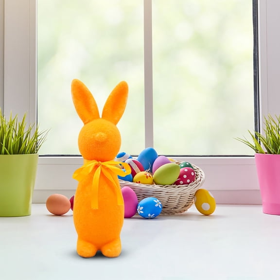 Easter Bunny Statue With Bow For Spring Home And Garden Decor, Standing Simulation Rabbit Ornament For Courtyard Lawn Entryway Porch Display And Seasonal Holiday Celebration Styling Accent