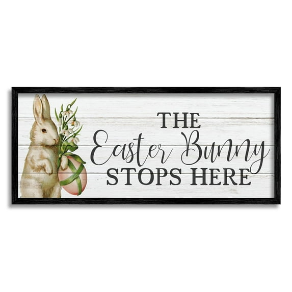 Easter Bunny Stops Here Country Grain Pattern Phrase Animals & Insects Graphic Art Framed Art Print Wall Art