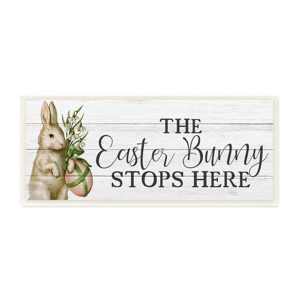 Easter Bunny Stops Here Country Grain Pattern Phrase Animals & Insects Graphic Art Unframed Art Print Wall Art