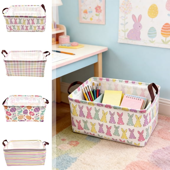 Easter Bunny Storage Basket, Multi-functional Foldable Storage Bin, Easter-themed Decorative Organizer, Ideal Easter Gift for Family, Friends and Home Organization in Spring Holiday, 15*10*8in, C