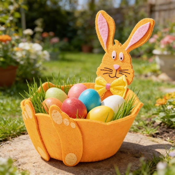 Easter Bunny Storage Basket Non-Woven Fabric, Collapsible Holiday Egg Hunt Organizer – Cute Gift for Childs Family Spring Party Favor or Home Decor Accents