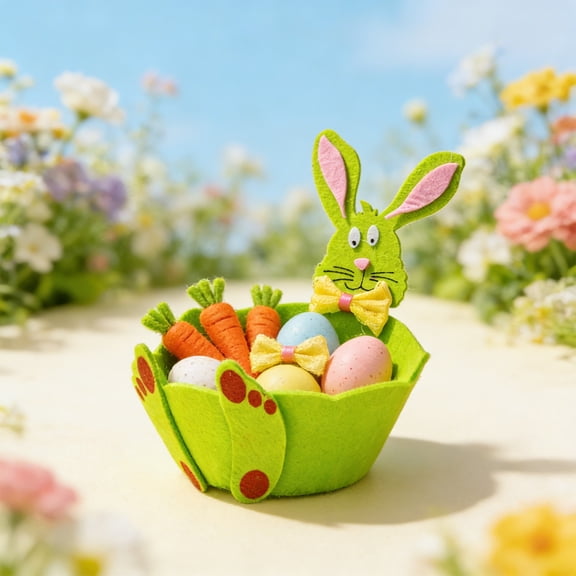 Easter Bunny Storage Basket Non-Woven Fabric, Collapsible Holiday Egg Hunt Organizer – Cute Gift for Childs Family Spring Party Favor or Home Decor Accents