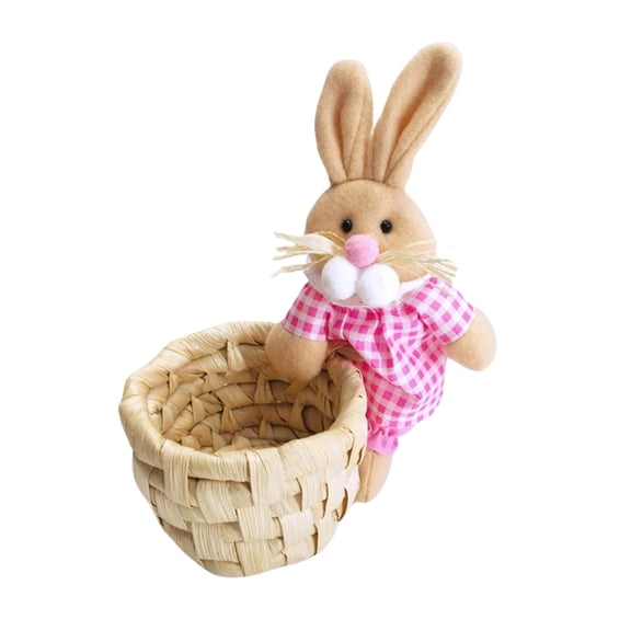 Easter Bunny Straw Woven Basket Hand-Woven Rabbit Shaped Egg Storage Baskets Mini Easter Candy Basket for Party Spring Home Decor