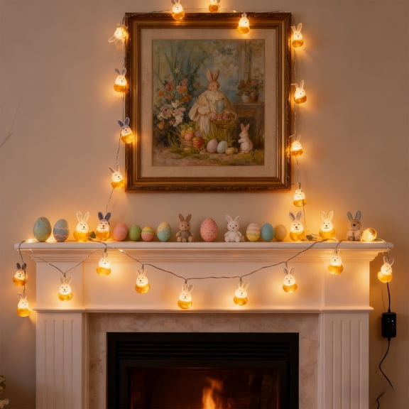 Easter Bunny String Lights – 20 LED Lights with Eggshell Design, 80in Waterproof Decorative Light String for Indoor Outdoor Garden Party Décor