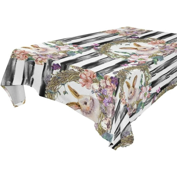 Easter Bunny Striped Tablecloth Rectangle Colorful Table Cloth Large Square Table Cover for Dining Kitchen Party 60"x60" Decor Gift