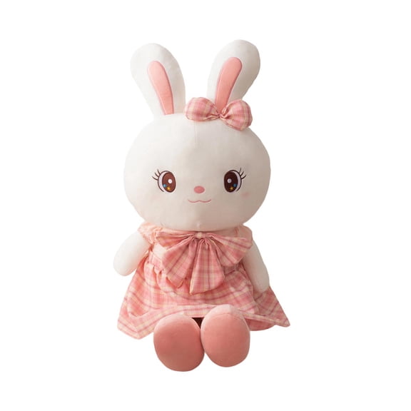Easter Bunny Stuffed Animal, 17.7" White Rabbit Plush Toy in Pink Plaid Dress, Soft Cuddly Easter Basket Stuffer Home Decor, Gift for Adults and Plush Enthusiasts, Plaid Dress