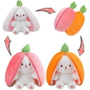Easter Bunny Stuffed Animal, Carrot and Strawberry Bunny Plush Turn Into Rabbit Fruit Doll, Plushie Funny Bunny Toy for Baby