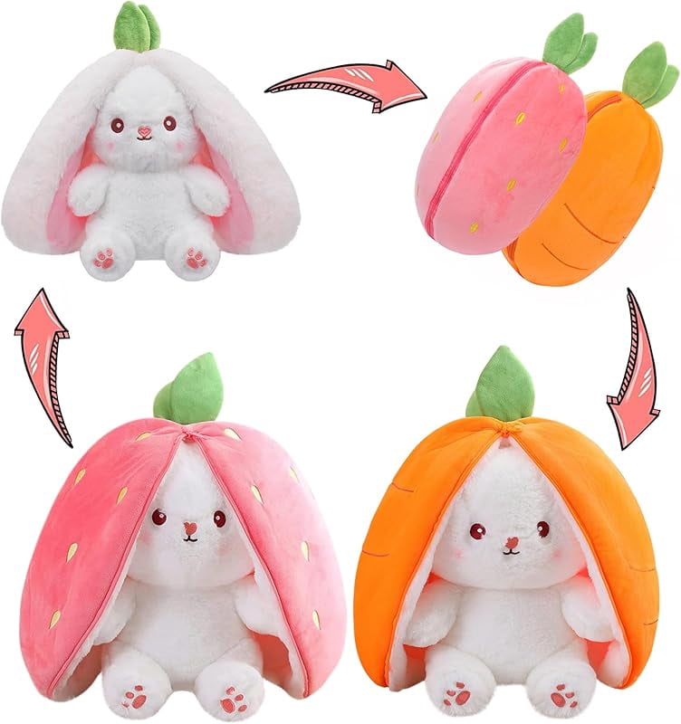 Easter Bunny Stuffed Animal, Carrot and Strawberry Bunny Plush Turn ...
