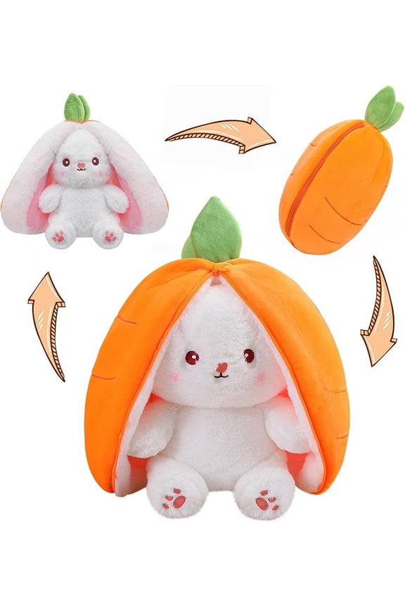 Easter Bunny Stuffed Animal, Carrot and Strawberry Bunny Plush Turn Into Rabbit Fruit Doll, Plushie Funny Bunny Toy for Baby