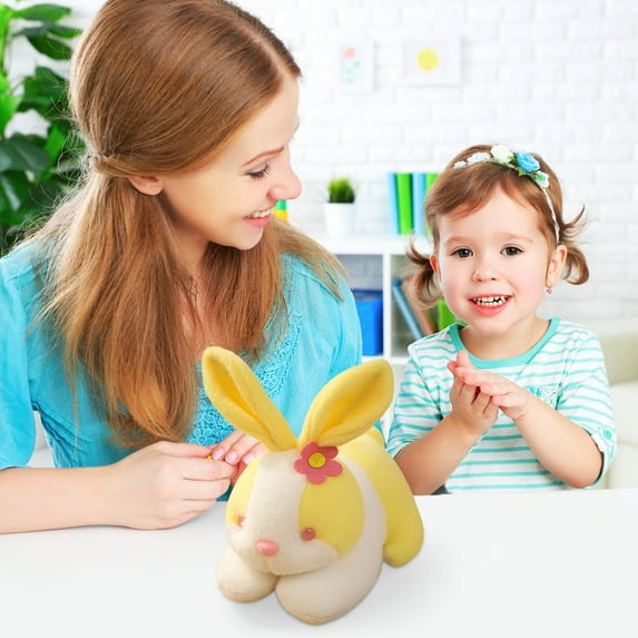 Easter Bunny Stuffed Animal with Flower, 12" Mother & Baby Rabbit Plush Toy - Soft Decorative Pillow for Couch, Waist Support & Nap, Easter Gift for Kids, Girls & Women Yellow