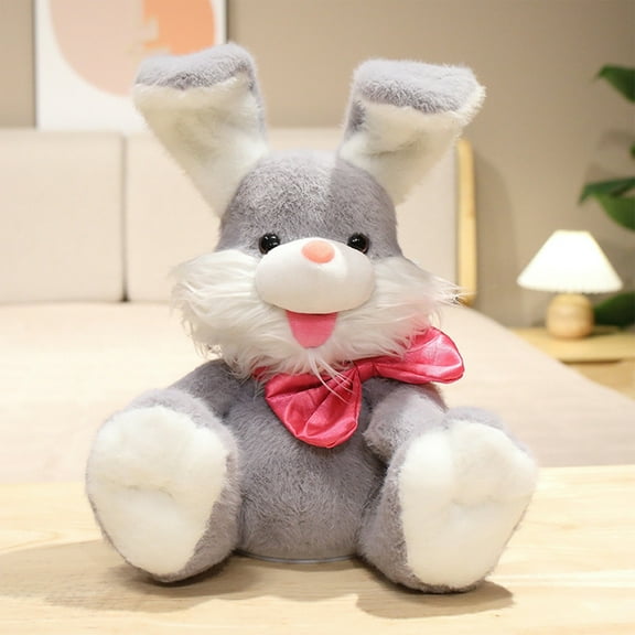 Easter Bunny Stuffed Animal for Girls, Peek-A Boo Toys for Toddlers, Children Song & Lullabies Easter Bunny Toy Repeats What You Say, Baby Toys Talking Singing with Floppy Ears(Gray)