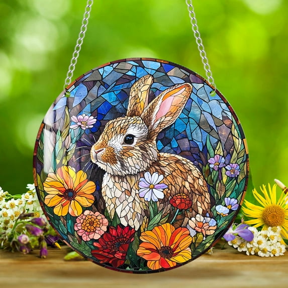Easter Bunny Suncatcher - 15cm Acrylic Stained Glass Rabbit Decoration for Windows & Doors - Vibrant Easter Decor