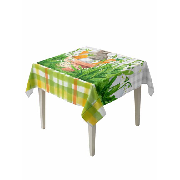 Easter Bunny Suqare Tablecloth - 54 x 54 Inch, Spring Garden Floral Botanical Gray Plaid Waterproof & StainResistant Tablecloth, Washable Oil-proof Table Cover for Dining/Party/Wedding/Camping/Buffet