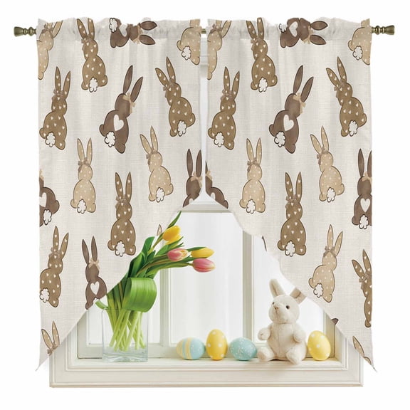 Easter Bunny Swag Kitchen Curtain Valances, Brown Rabbits Rod Pocket Curtains Window Treatment Decor Valances for Bedroom Bathroom, 2 Panels 28 x 36 Inch