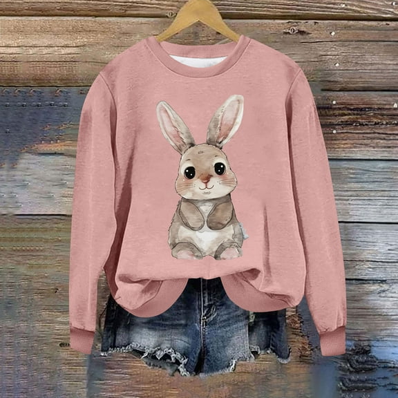Easter Bunny Sweatshirts for Women, Long Sleeve Pullover Sweatshirt, Women's Round Neck Sweatshirts Easter Printed Pullover Tops Raglan Sleeves Long Sleeved Hoodie Sweatshirts