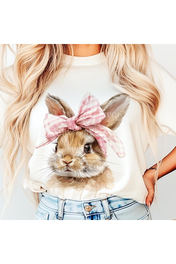 Easter Bunny T-Shirt, Coquette Bow Watercolor Bunny Shirt Design, Cute Pastel Easter Tee for Women, Sublimation Style Graphic Tee