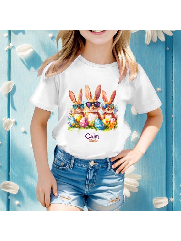 Easter Bunny T-Shirt Loving Bunny Soft Summer Tee Tops Rabbit Easter Toddler Girls T-Shirt Size 3T