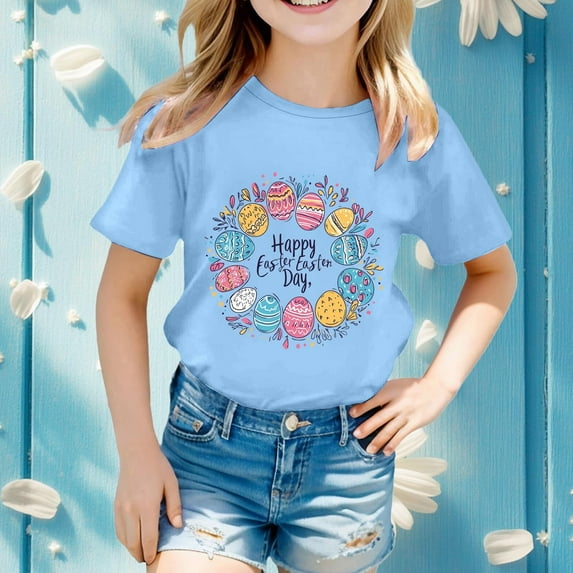 Easter Bunny T-Shirt for Toddler Girls Bunny Cute Cute Summer Tops Tees Christian Faith Kids Tee Tops 10-11