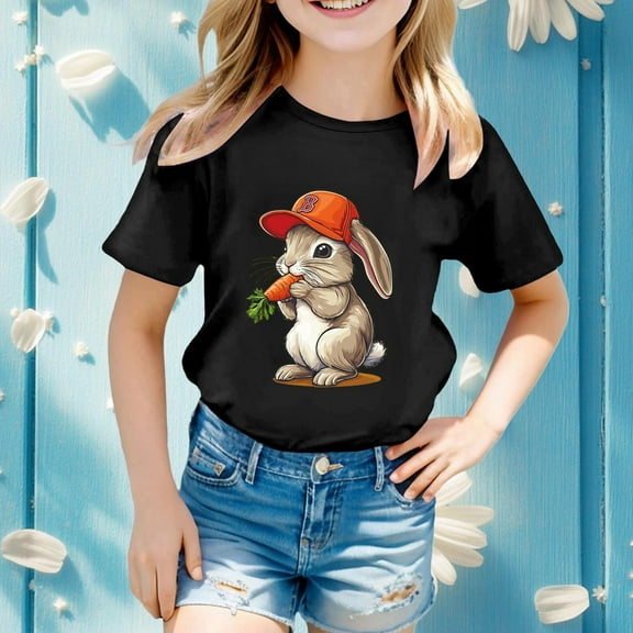 Easter Bunny T-Shirt for Toddler Girls Cute Bunny Funny Rabbit Graphic Tshirts Christian Faith Kids Tee Tops Size 8-9