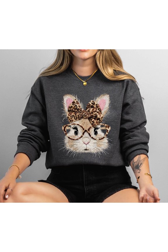 Easter Bunny TShirt Gift For Girls Or Women Retro Leopard Bow Cute Spring Sunday Style Coz