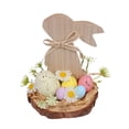 thumbnail image 1 of Easter Bunny Table Centerpiece, Rustic Wooden Rabbit Ornament with Bow, Round Wooden Plaque with Pastel Easter Eggs and Daisies, Farmhouse Table Sign for Seasonal Holiday Home Decor, 1 of 5