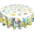 thumbnail image 1 of Easter Bunny Table Cloth Colorful Eggs Yellow Purple Floral Decorative Tablecloth Round 60 Inch Spring Flowers Washable Table Cover for Holiday Party Home Kitchen Dinning Room Picnic Decor, 1 of 6