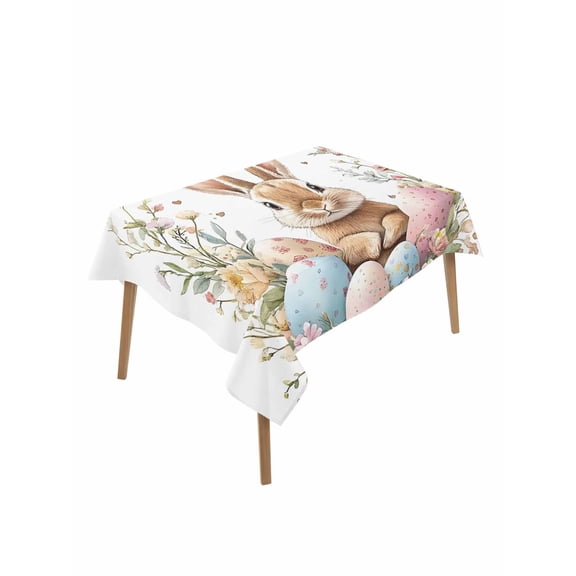Easter Bunny Table Cloth, Waterproof Tablecloth for Rectangle Tables, Boho Floral Colored Eggs Spring Flower Reusable Washable Fabric Table Cover for Restaurant Kitchen Dining Tables 52"x70"