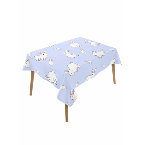 Easter Bunny Table Cloth, Waterproof Tablecloth for Rectangle Tables, Cartoon Carrots Cute Rabbits Sketch Blue Reusable Washable Fabric Table Cover for Restaurant Kitchen Dining Tables 60"x102"
