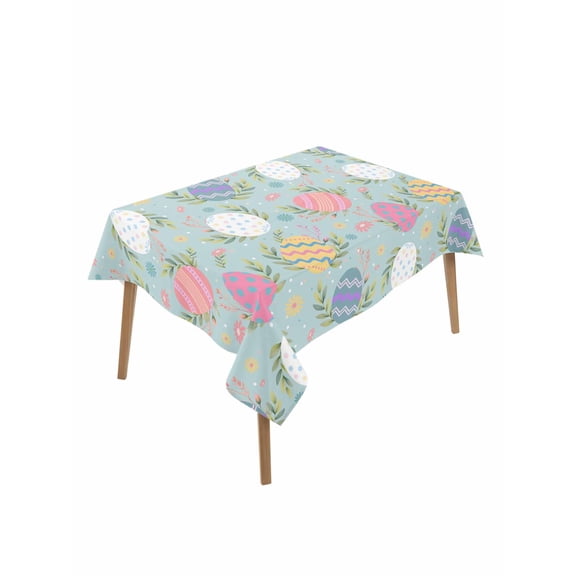 Easter Bunny Table Cloth, Waterproof Tablecloth for Rectangle Tables, Colorful Eggs Spring Leaves Daisy Blue Reusable Washable Fabric Table Cover for Restaurant Kitchen Dining Tables 60"x84"