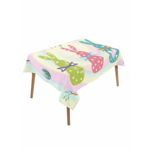 Easter Bunny Table Cloth, Waterproof Tablecloth for Rectangle Tables, Easter Eggs Spring Watercolor Bows Flower Reusable Washable Fabric Table Cover for Restaurant Kitchen Dining Tables 60"x84"