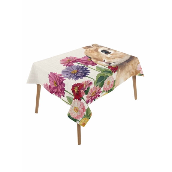 Easter Bunny Table Cloth, Waterproof Tablecloth for Rectangle Tables, Spring Colorful Daisy Flowers Rabbit Vintage Reusable Washable Fabric Table Cover for Restaurant Kitchen Dining Tables 60"x102"